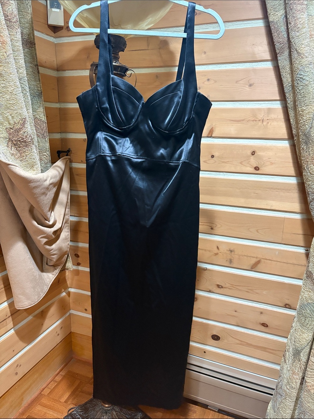 Zara Black Satin Bustier Midi Dress